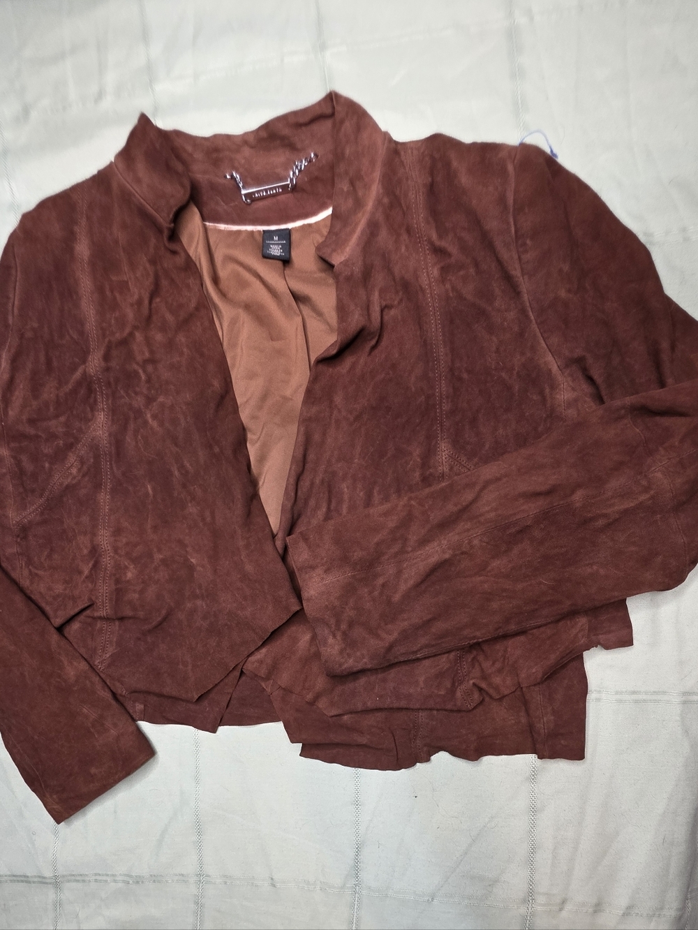 White House Black Market Genuine Suede Open Front Drape Jacket Brown Medium
